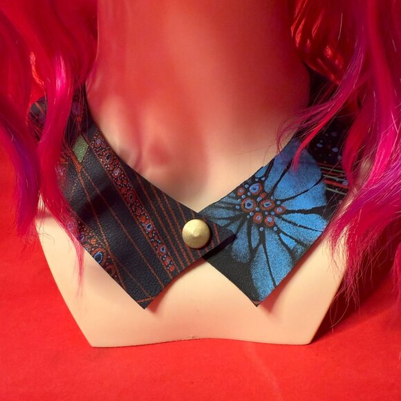 Upcycled Cactus Leather Collar – Hand-Painted, Unique Statement Accessory - Picture 3 of 14